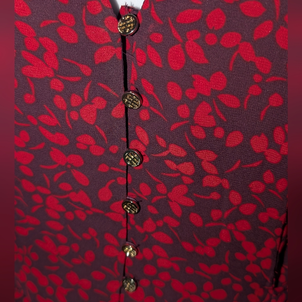 NWT Tommy Hilfiger Long Sleeve Mid Length Dress Red Petal Pattern - Picture 6 of 13
